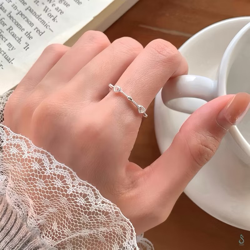 SUMMER 銀飾💫［925純銀］<編織的心願>極細線戒 愛心戒指 純銀戒指 純銀飾品-細節圖5