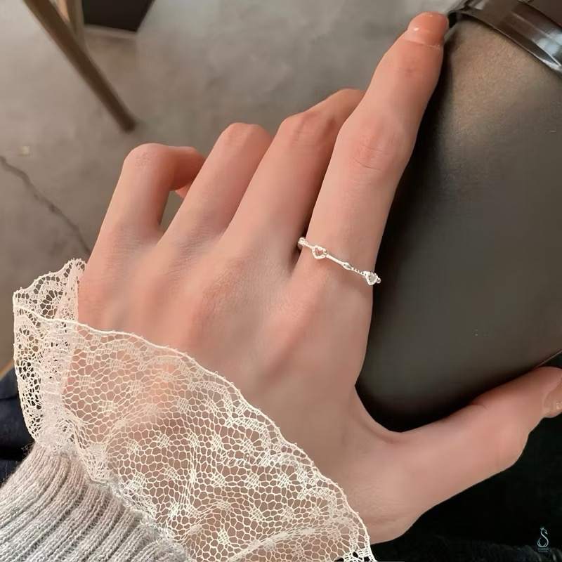 SUMMER 銀飾💫［925純銀］<編織的心願>極細線戒 愛心戒指 純銀戒指 純銀飾品-細節圖8