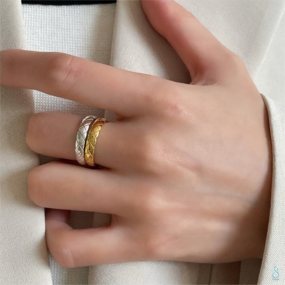 SUMMER 銀飾💫［925純銀］<菱格光影> 純銀戒指 開口可調 純銀飾品-細節圖2