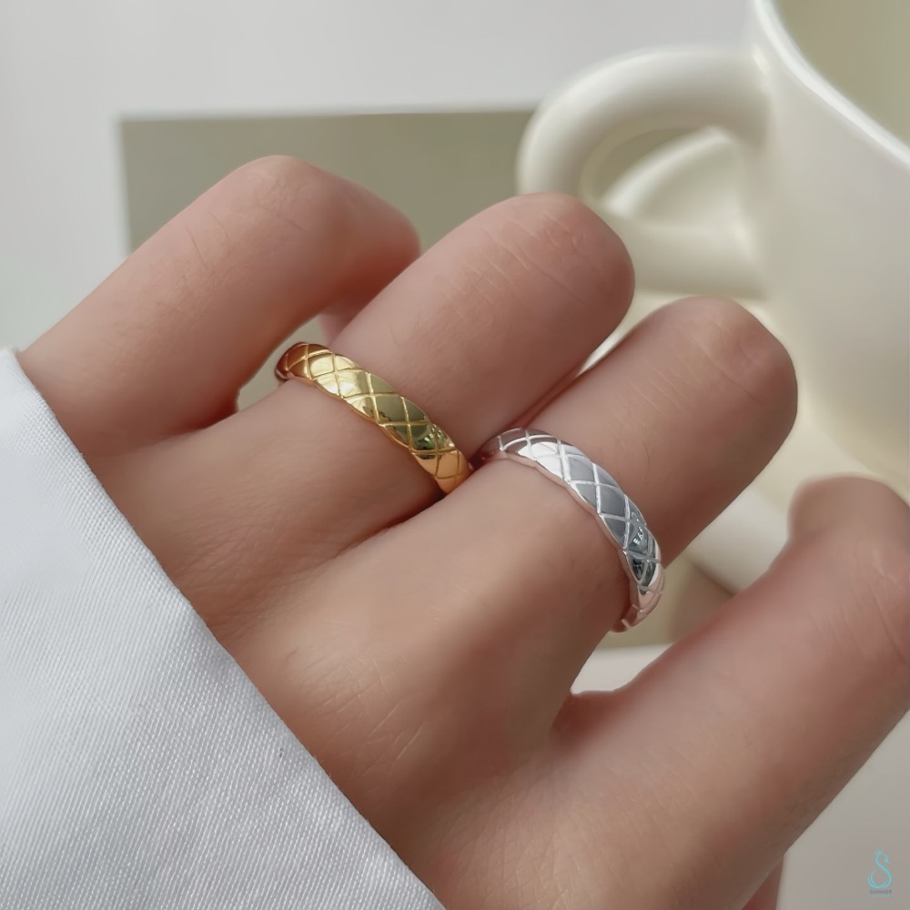 SUMMER 銀飾💫［925純銀］<菱格光影> 純銀戒指 開口可調 純銀飾品-細節圖4