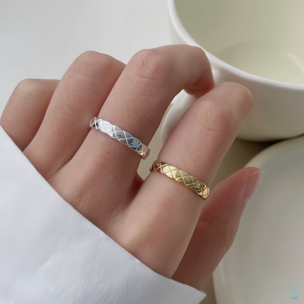 SUMMER 銀飾💫［925純銀］<菱格光影> 純銀戒指 開口可調 純銀飾品-細節圖5