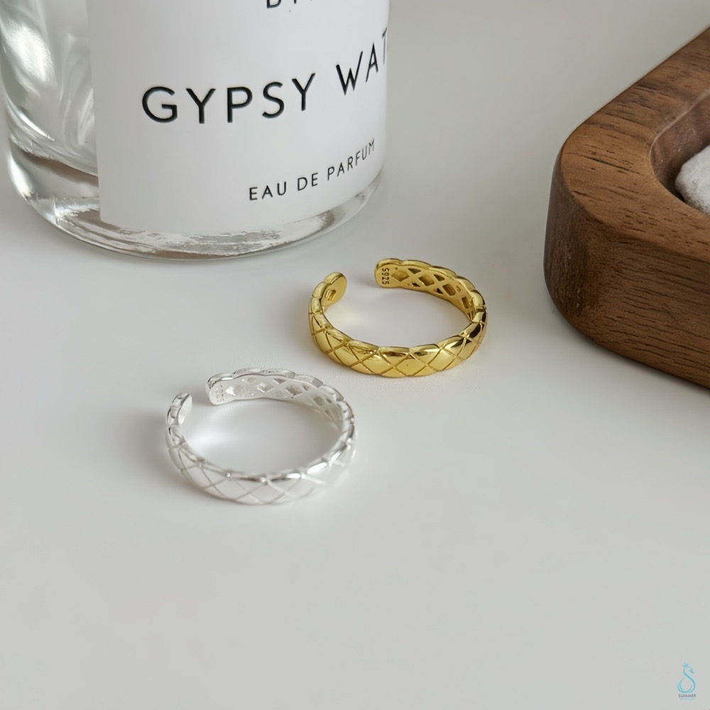 SUMMER 銀飾💫［925純銀］<菱格光影> 純銀戒指 開口可調 純銀飾品-細節圖6