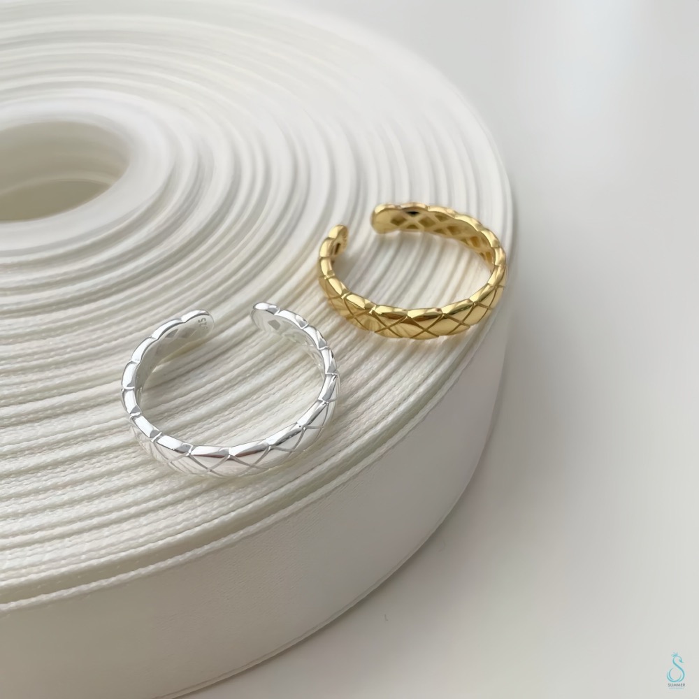 SUMMER 銀飾💫［925純銀］<菱格光影> 純銀戒指 開口可調 純銀飾品-細節圖7