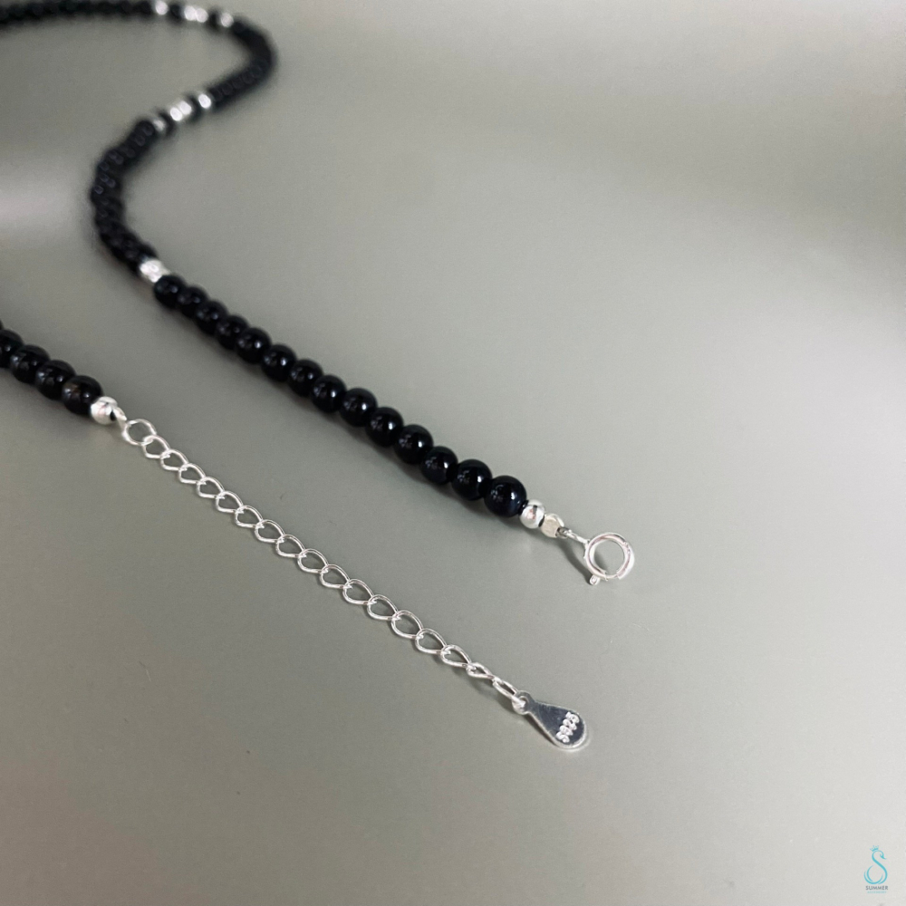 SUMMER 銀飾💫［925純銀］<黑曜綴銀>黑瑪瑙銀珠項鏈 純銀項鍊 純銀飾品-細節圖6