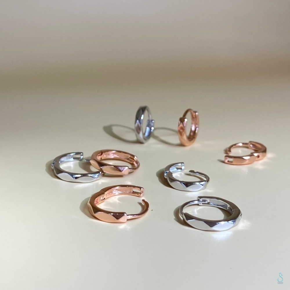 SUMMER韓 銀飾💫［925純銀］<幾何稜光耳圈> 易扣式純銀耳環 耳扣圈圈耳環 純銀飾品-細節圖2