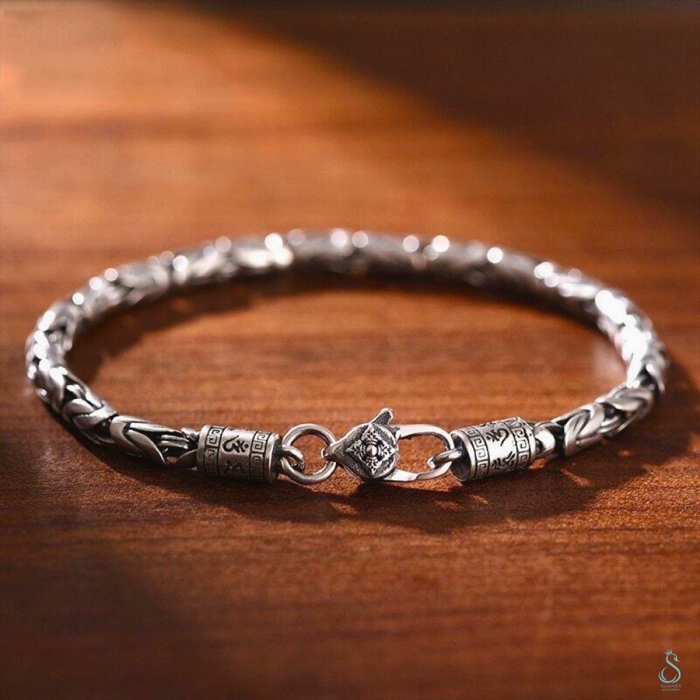 SUMMER 銀飾💫［925純銀］泰銀 六字箴言平安紋手鏈 男女皆適 轉運 / 開運 / 避邪 / 保平安 情侶純銀手-細節圖5