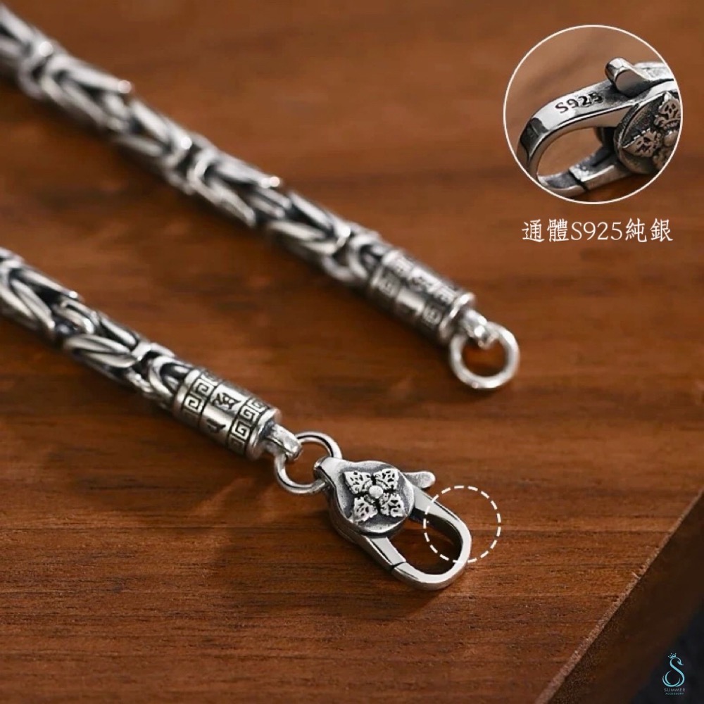 SUMMER 銀飾💫［925純銀］泰銀 六字箴言平安紋手鏈 男女皆適 轉運 / 開運 / 避邪 / 保平安 情侶純銀手-細節圖6