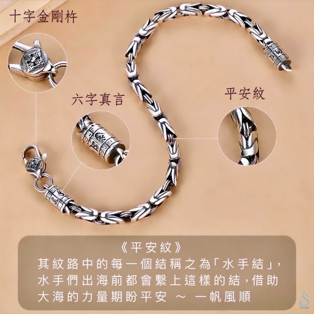 SUMMER 銀飾💫［925純銀］泰銀 六字箴言平安紋手鏈 男女皆適 轉運 / 開運 / 避邪 / 保平安 情侶純銀手-細節圖3