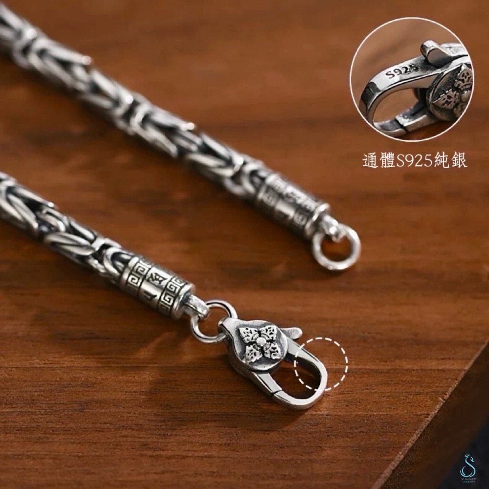 SUMMER 銀飾💫［925純銀］泰銀 六字箴言平安紋手鏈 男女皆適 轉運 / 開運 / 避邪 / 保平安 情侶純銀手-細節圖6