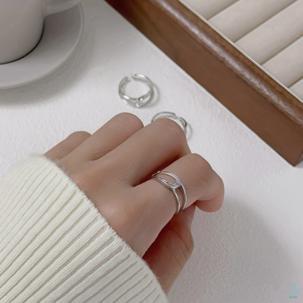 SUMMER韓 銀飾💫［925純銀］寬戒 時尚百搭<極簡銀線>純銀戒指 正韓 可調式 開口戒 純銀飾品-細節圖3