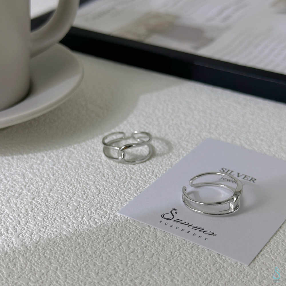 SUMMER韓 銀飾💫［925純銀］寬戒 時尚百搭<極簡銀線>純銀戒指 正韓 可調式 開口戒 純銀飾品-細節圖4