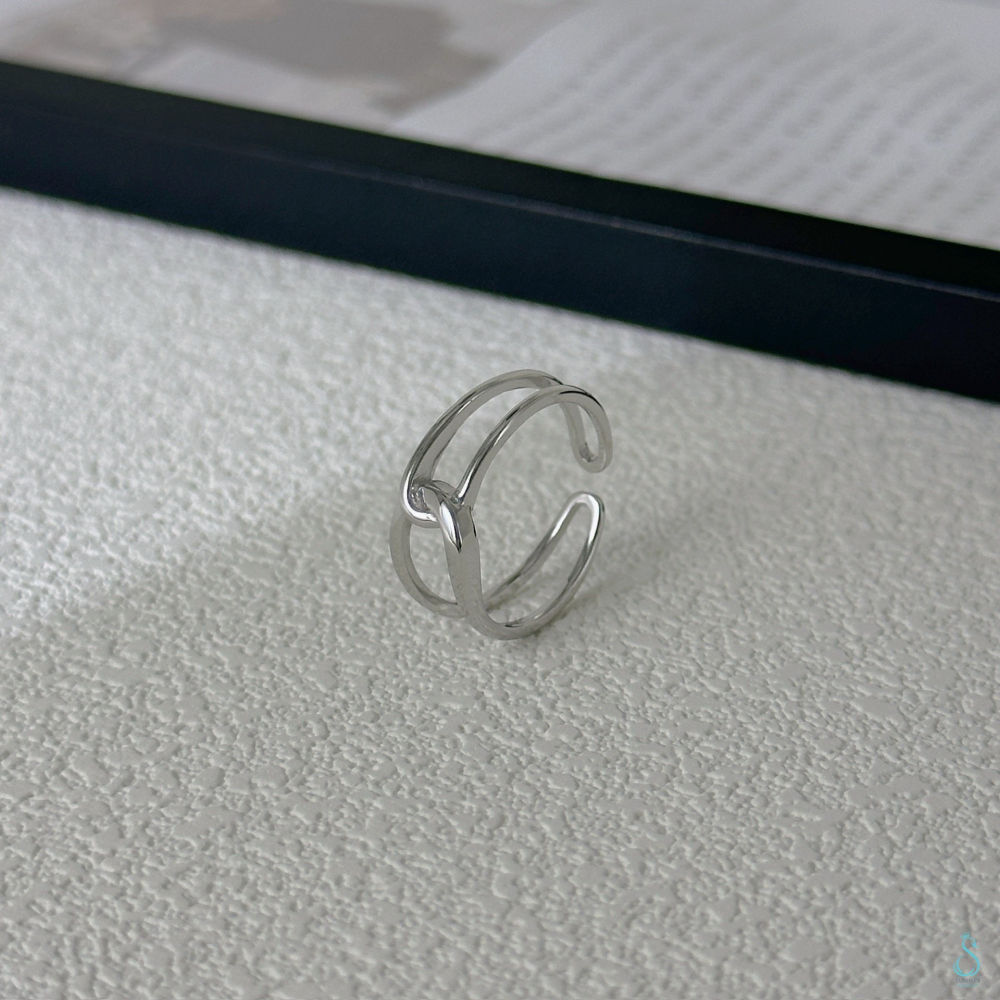 SUMMER韓 銀飾💫［925純銀］寬戒 時尚百搭<極簡銀線>純銀戒指 正韓 可調式 開口戒 純銀飾品-細節圖5