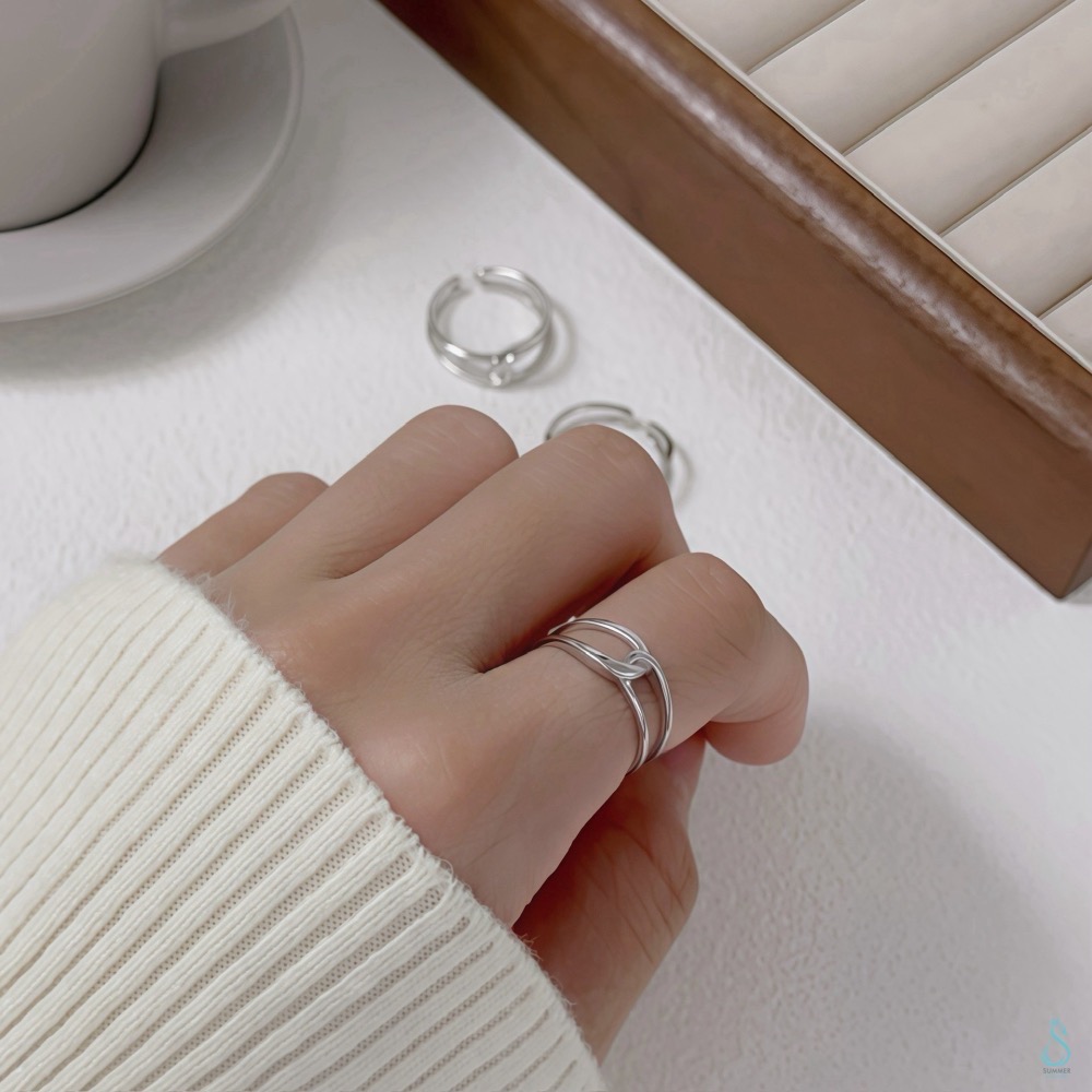 SUMMER韓 銀飾💫［925純銀］寬戒 時尚百搭<極簡銀線>純銀戒指 正韓 可調式 開口戒 純銀飾品-細節圖3