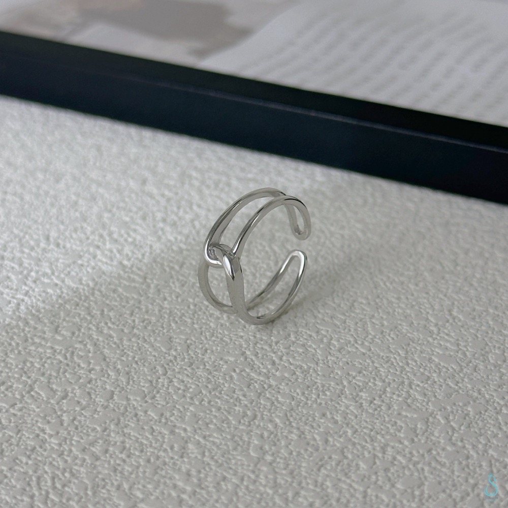 SUMMER韓 銀飾💫［925純銀］寬戒 時尚百搭<極簡銀線>純銀戒指 正韓 可調式 開口戒 純銀飾品-細節圖5