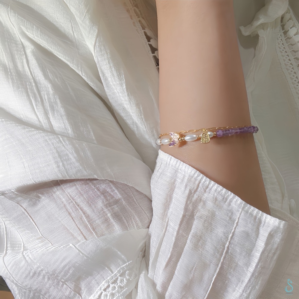 SUMMER 銀飾💫［925純銀］🦋 仙氣爆棚 天然紫水晶<柔光蝶語>全純銀鍍18K金 夢幻蝴蝶 純銀手鏈-細節圖3
