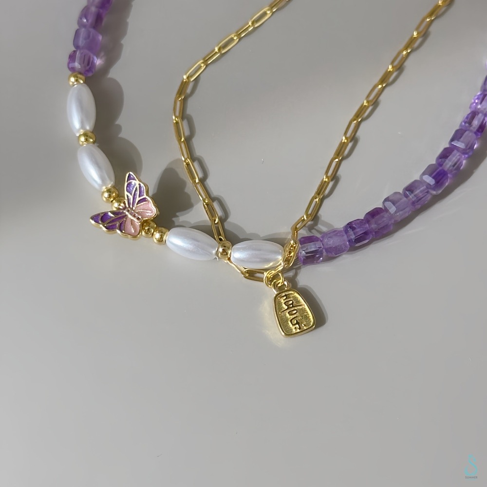 SUMMER 銀飾💫［925純銀］🦋 仙氣爆棚 天然紫水晶<柔光蝶語>全純銀鍍18K金 夢幻蝴蝶 純銀手鏈-細節圖6