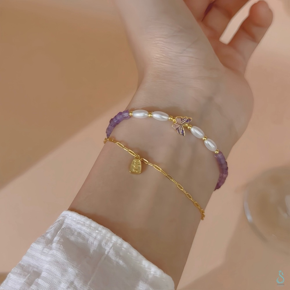 SUMMER 銀飾💫［925純銀］🦋 仙氣爆棚 天然紫水晶<柔光蝶語>全純銀鍍18K金 夢幻蝴蝶 純銀手鏈-細節圖8