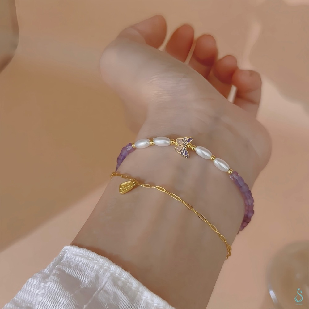 SUMMER 銀飾💫［925純銀］🦋 仙氣爆棚 天然紫水晶<柔光蝶語>全純銀鍍18K金 夢幻蝴蝶 純銀手鏈-細節圖9