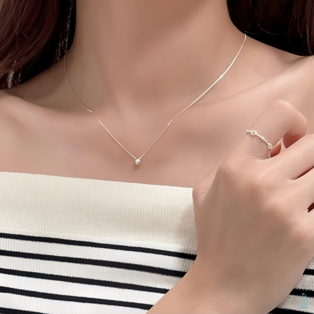 SUMMER 韓飾💫［925純銀］氣質閃耀<小銀豆項鏈>正韓 實心立體銀豆 純銀項鍊 鎖骨鏈 簡約 百搭 純銀飾品-細節圖8