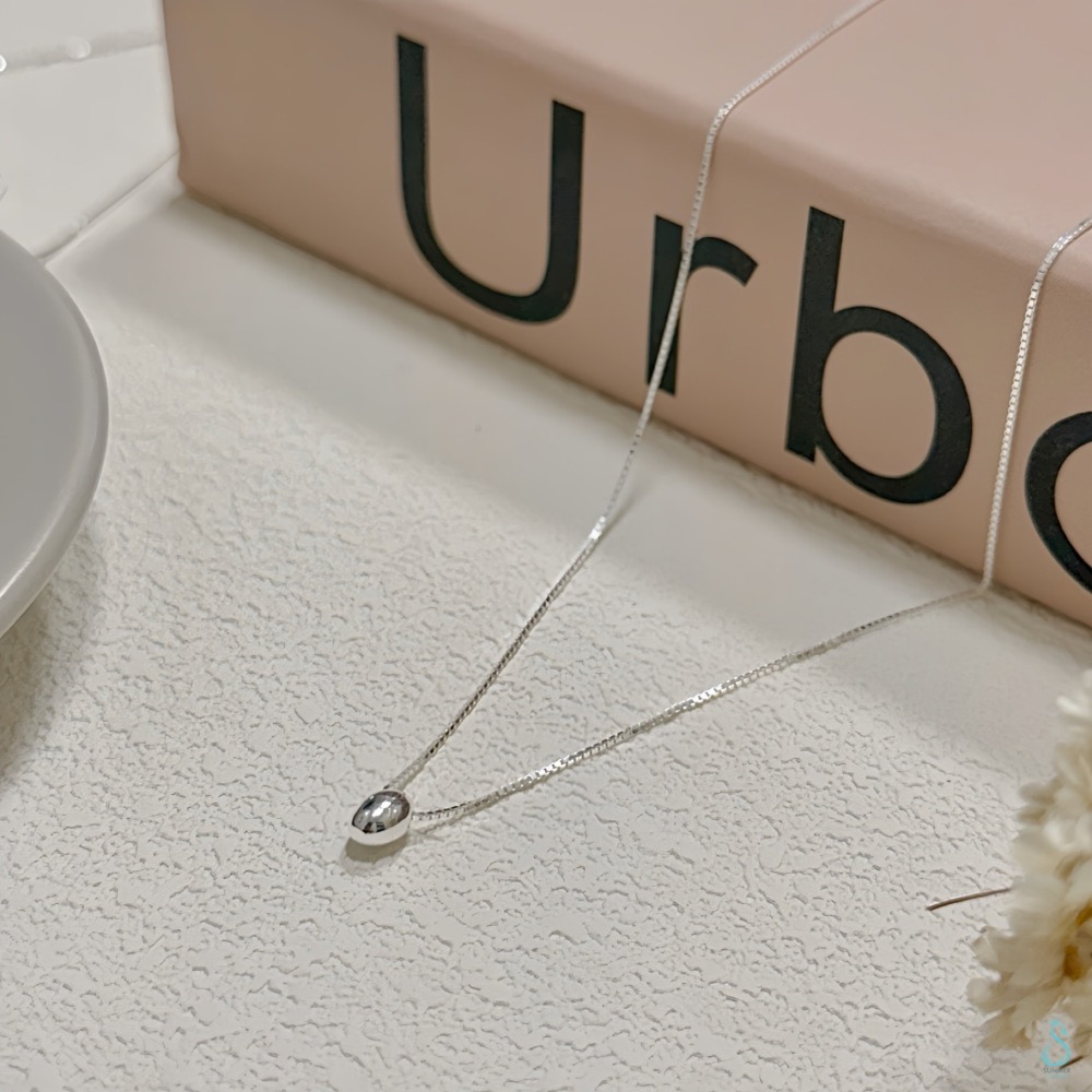 SUMMER 韓飾💫［925純銀］氣質閃耀<小銀豆項鏈>正韓 實心立體銀豆 純銀項鍊 鎖骨鏈 簡約 百搭 純銀飾品-細節圖2