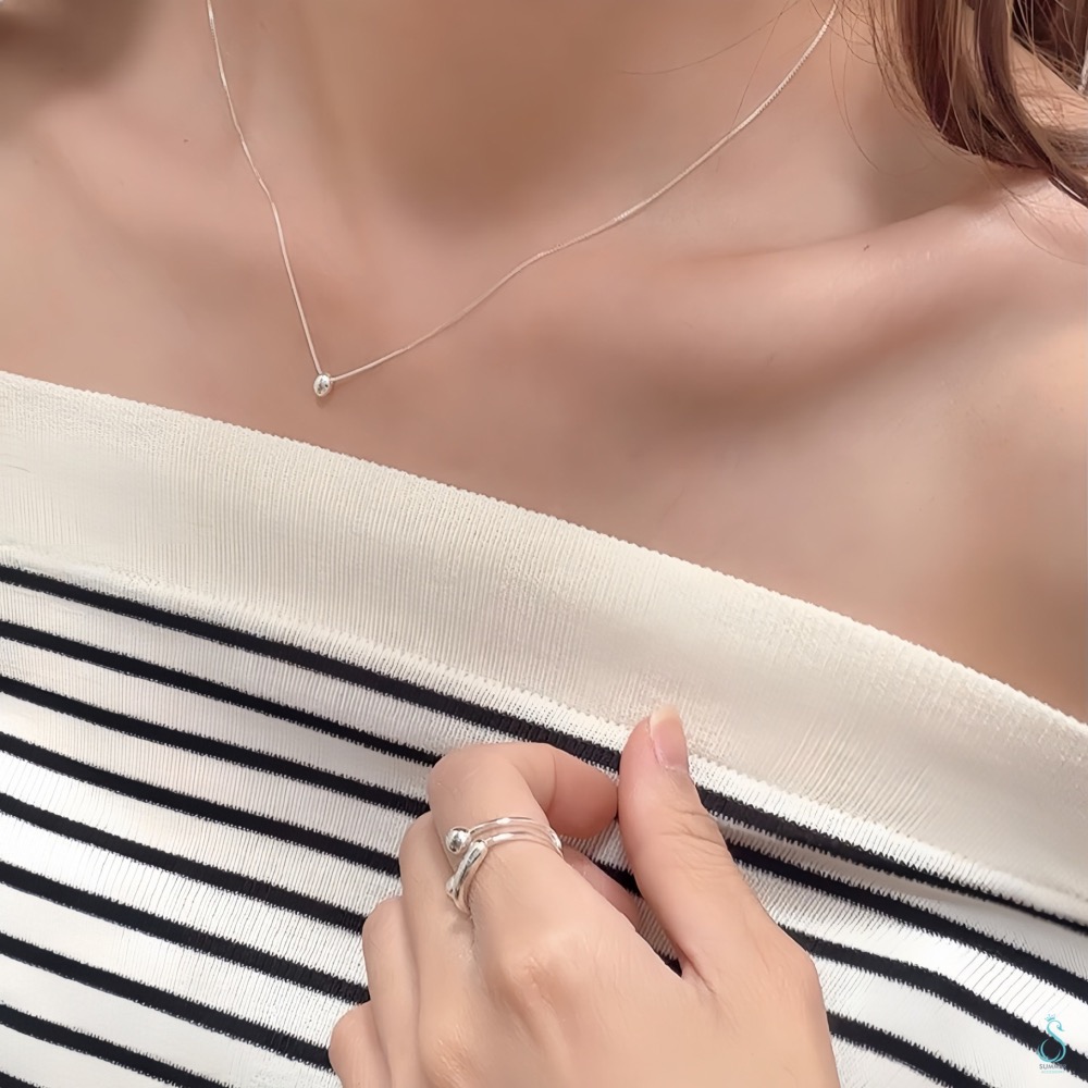 SUMMER 韓飾💫［925純銀］氣質閃耀<小銀豆項鏈>正韓 實心立體銀豆 純銀項鍊 鎖骨鏈 簡約 百搭 純銀飾品-細節圖4