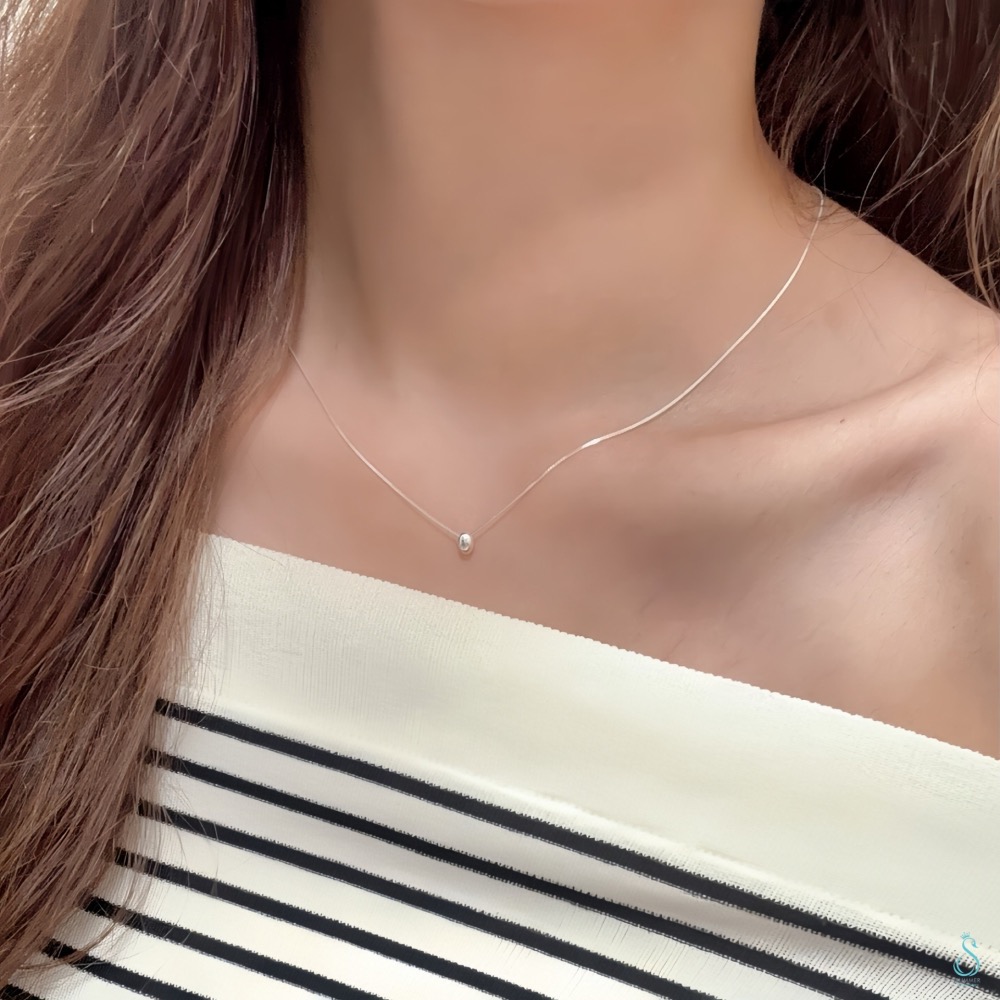 SUMMER 韓飾💫［925純銀］氣質閃耀<小銀豆項鏈>正韓 實心立體銀豆 純銀項鍊 鎖骨鏈 簡約 百搭 純銀飾品-細節圖6