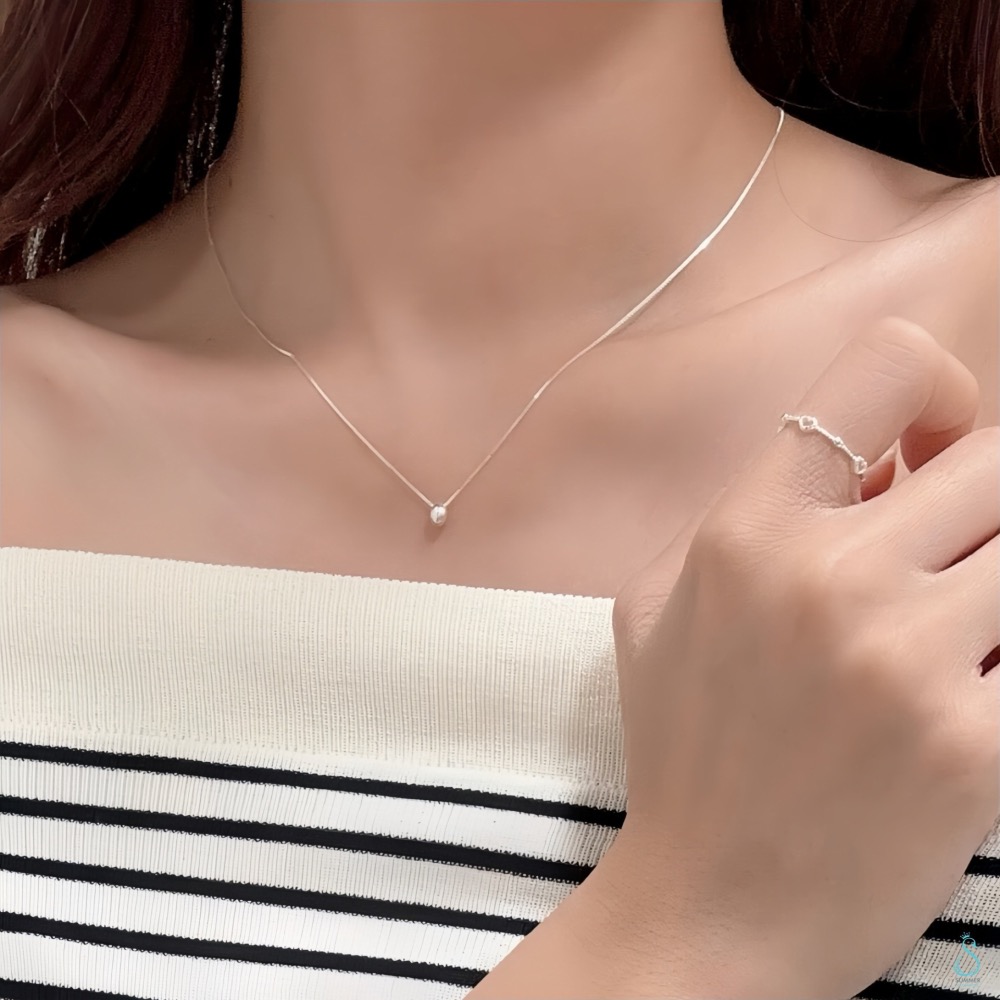 SUMMER 韓飾💫［925純銀］氣質閃耀<小銀豆項鏈>正韓 實心立體銀豆 純銀項鍊 鎖骨鏈 簡約 百搭 純銀飾品-細節圖8