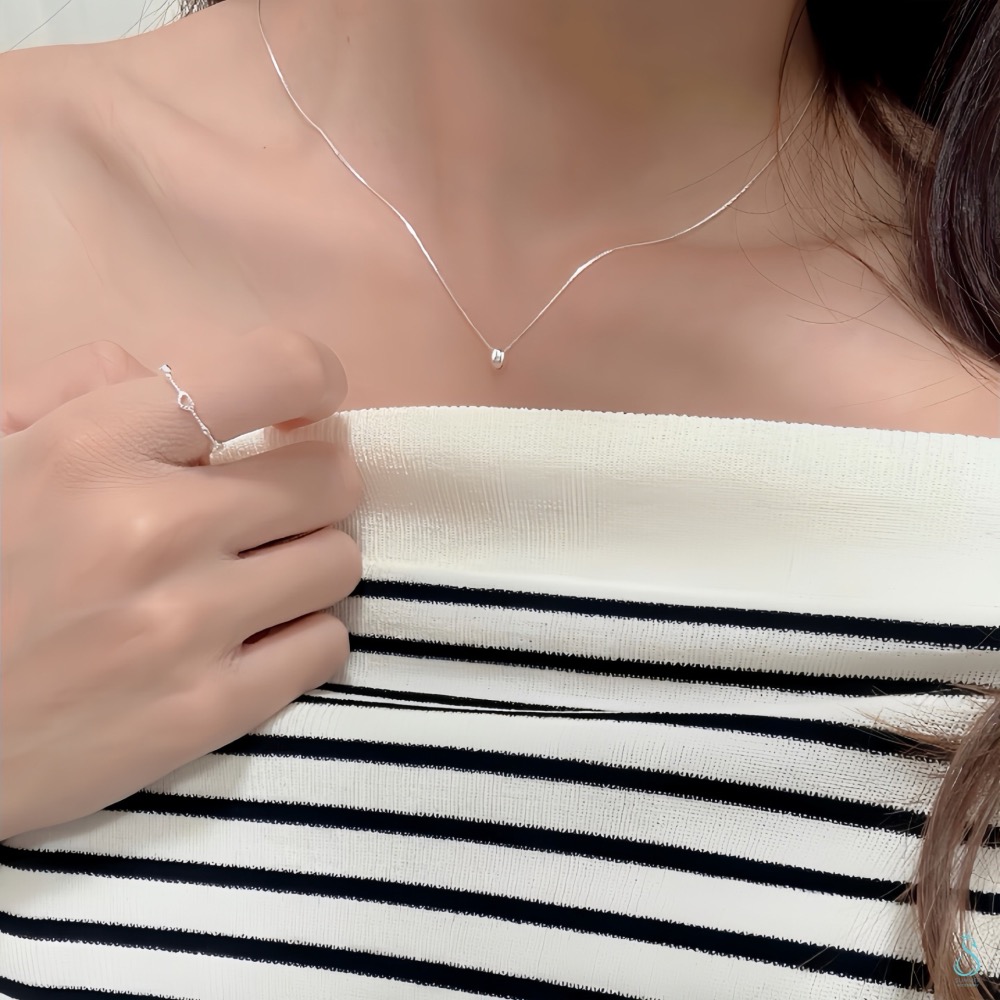 SUMMER 韓飾💫［925純銀］氣質閃耀<小銀豆項鏈>正韓 實心立體銀豆 純銀項鍊 鎖骨鏈 簡約 百搭 純銀飾品-細節圖9