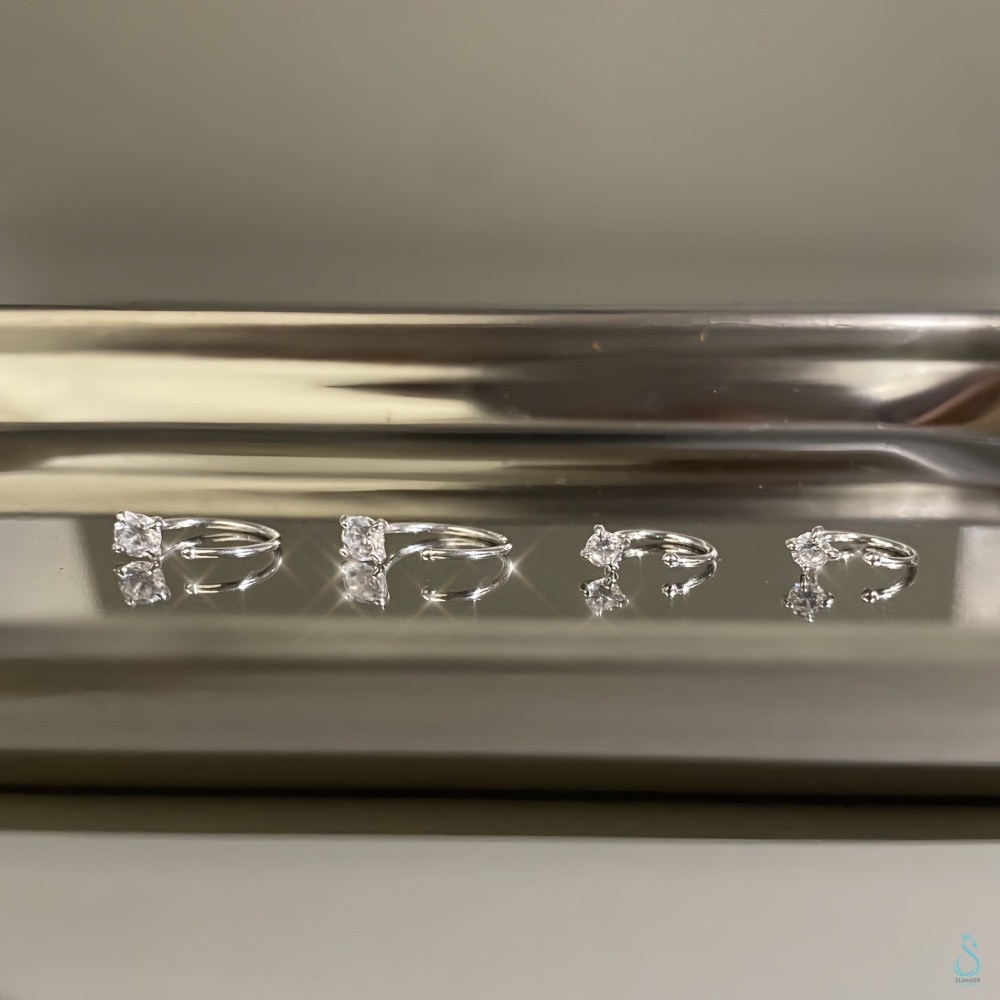 SUMMER 銀飾💫［999足銀］經典款閃鑽C型耳環 洗澡睡覺不用摘 男女可載 養耳必備 純銀耳環 純銀飾品-細節圖2