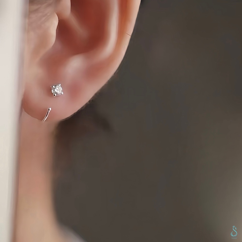 SUMMER 銀飾💫［999足銀］經典款閃鑽C型耳環 洗澡睡覺不用摘 男女可載 養耳必備 純銀耳環 純銀飾品-細節圖3