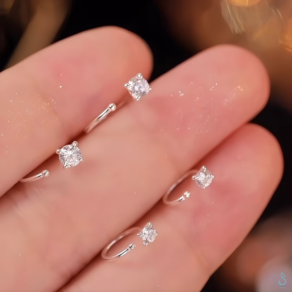 SUMMER 銀飾💫［999足銀］經典款閃鑽C型耳環 洗澡睡覺不用摘 男女可載 養耳必備 純銀耳環 純銀飾品-細節圖7