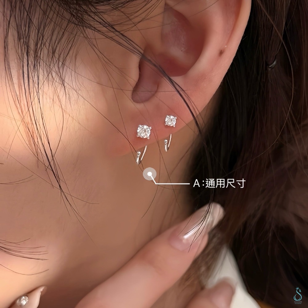 SUMMER 銀飾💫［999足銀］經典款閃鑽C型耳環 洗澡睡覺不用摘 男女可載 養耳必備 純銀耳環 純銀飾品-規格圖9
