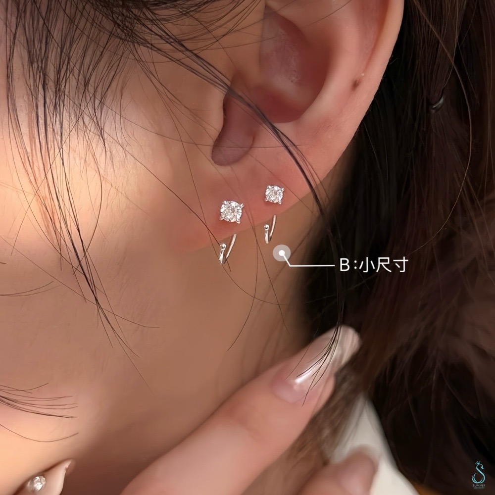 SUMMER 銀飾💫［999足銀］經典款閃鑽C型耳環 洗澡睡覺不用摘 男女可載 養耳必備 純銀耳環 純銀飾品-規格圖9