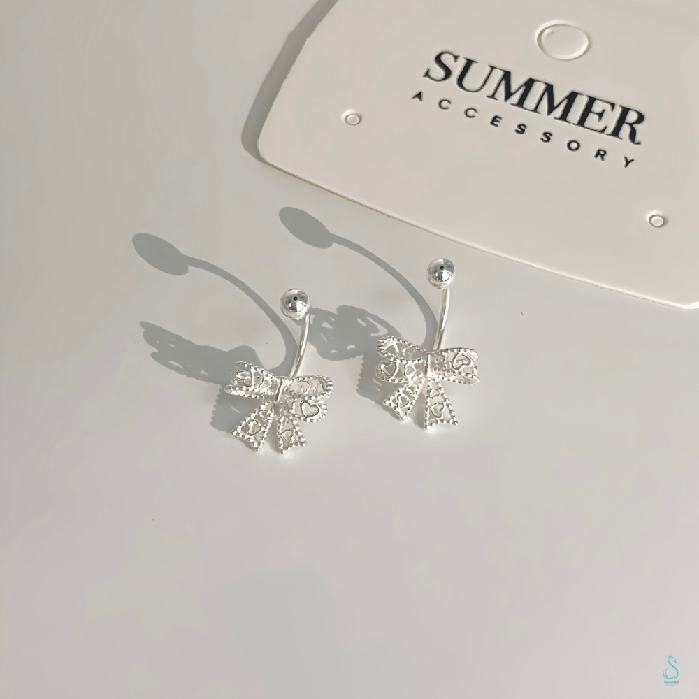 SUMMER 銀飾💫［999足銀］<心悅蝴蝶結>耳環 鎖珠式耳環 C型純銀耳環 蝴蝶結耳環 純銀飾品-細節圖7