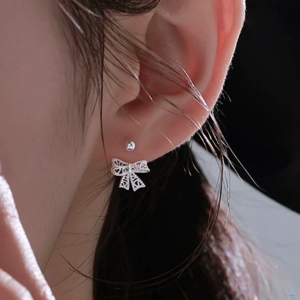 SUMMER 銀飾💫［999足銀］<心悅蝴蝶結>耳環 鎖珠式耳環 C型純銀耳環 蝴蝶結耳環 純銀飾品-細節圖8