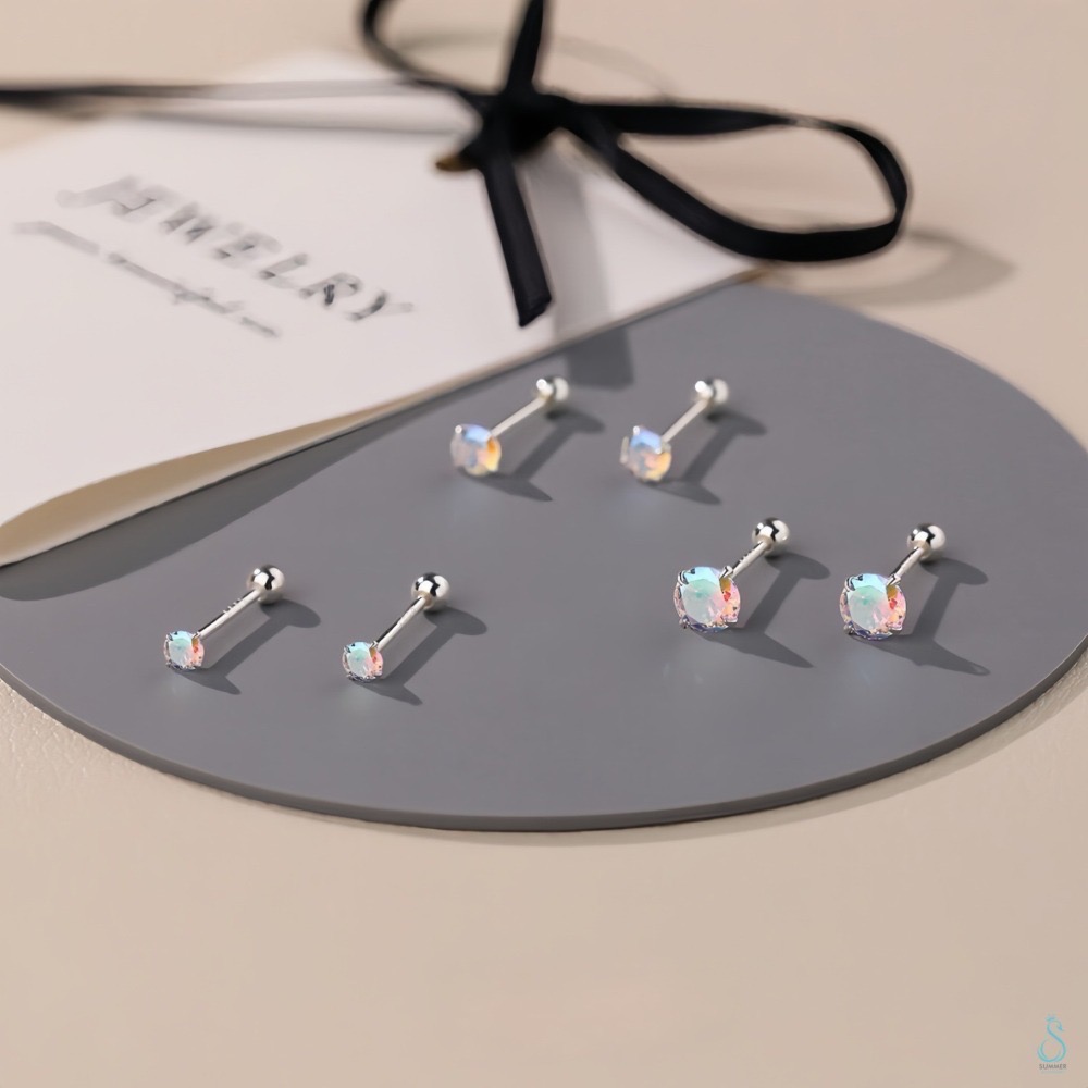 SUMMER 銀飾💫 ［S999足銀/S925純銀 ］閃亮煥采圓鑽 鎖珠式耳環 洗澡睡覺不用摘 養耳抗過敏 純銀耳環-細節圖3