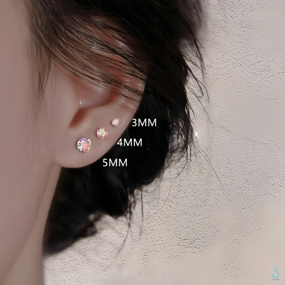 SUMMER 銀飾💫 ［S999足銀/S925純銀 ］閃亮煥采圓鑽 鎖珠式耳環 洗澡睡覺不用摘 養耳抗過敏 純銀耳環-細節圖4