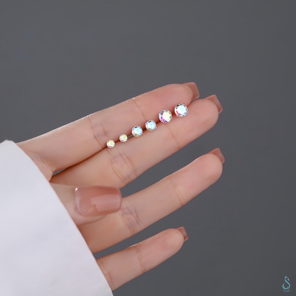 SUMMER 銀飾💫 ［S999足銀/S925純銀 ］閃亮煥采圓鑽 鎖珠式耳環 洗澡睡覺不用摘 養耳抗過敏 純銀耳環-細節圖5