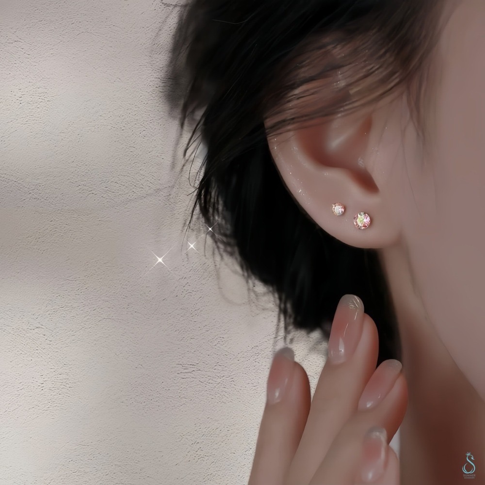SUMMER 銀飾💫 ［S999足銀/S925純銀 ］閃亮煥采圓鑽 鎖珠式耳環 洗澡睡覺不用摘 養耳抗過敏 純銀耳環-細節圖6