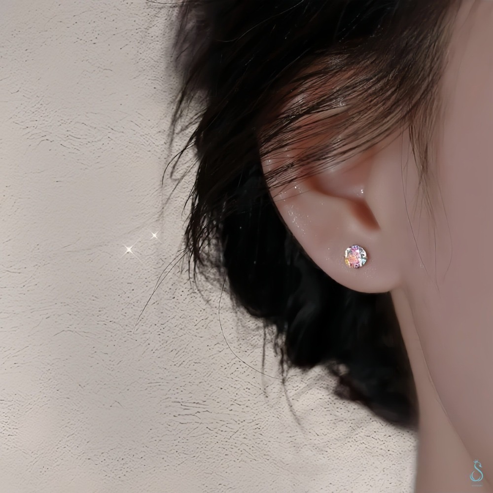 SUMMER 銀飾💫 ［S999足銀/S925純銀 ］閃亮煥采圓鑽 鎖珠式耳環 洗澡睡覺不用摘 養耳抗過敏 純銀耳環-細節圖7