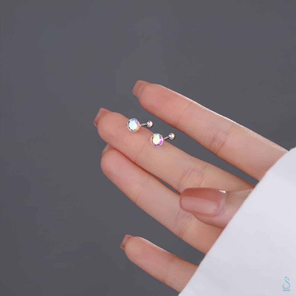 SUMMER 銀飾💫 ［S999足銀/S925純銀 ］閃亮煥采圓鑽 鎖珠式耳環 洗澡睡覺不用摘 養耳抗過敏 純銀耳環-細節圖8