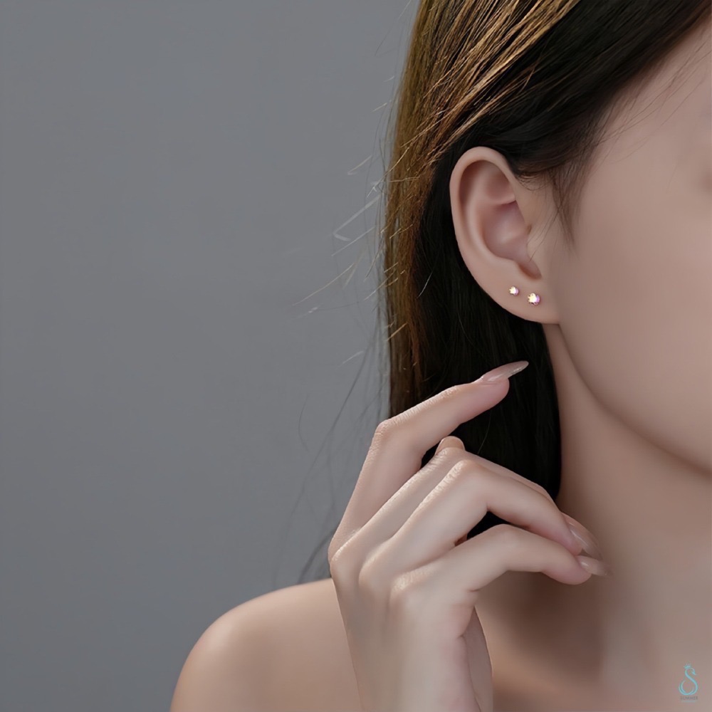 SUMMER 銀飾💫 ［S999足銀/S925純銀 ］閃亮煥采圓鑽 鎖珠式耳環 洗澡睡覺不用摘 養耳抗過敏 純銀耳環-細節圖9