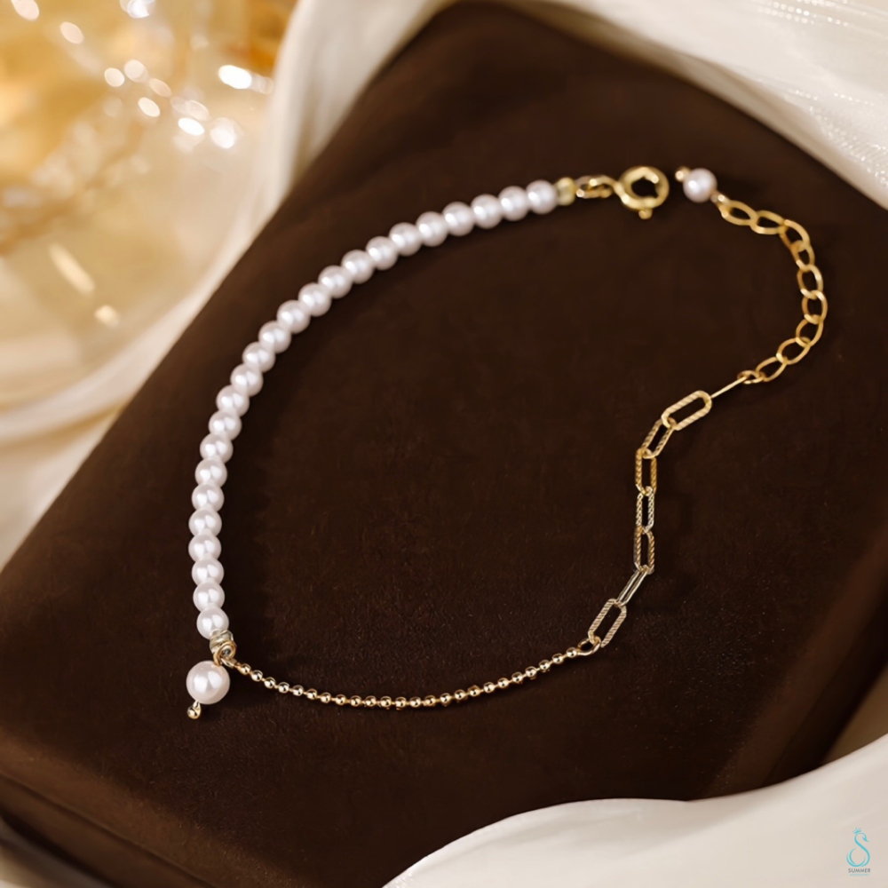 SUMMER韓 銀飾💫［925純銀］<光影之約>珍珠拼接手鏈 純銀手鏈 韓系甜美  純銀飾品-細節圖7