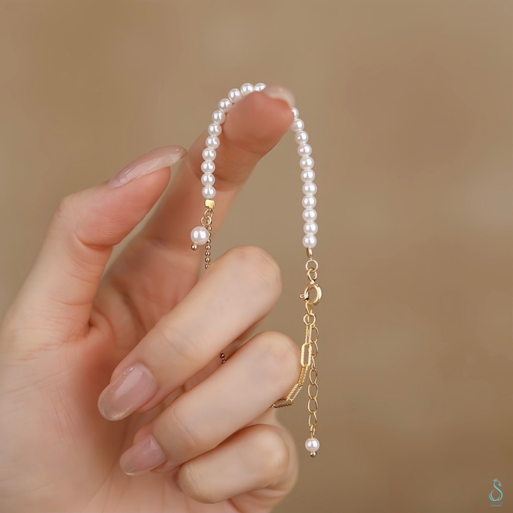 SUMMER韓 銀飾💫［925純銀］<光影之約>珍珠拼接手鏈 純銀手鏈 韓系甜美  純銀飾品-細節圖8