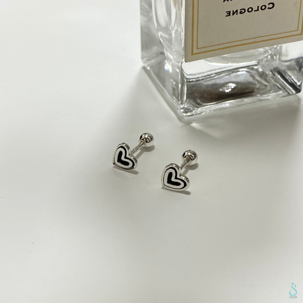SUMMER 銀飾💫［999足銀］<黑白戀曲>愛心轉珠耳環 養耳不過敏 耳蝸耳環 鎖珠式耳環 純銀耳環 銀飾品-細節圖4