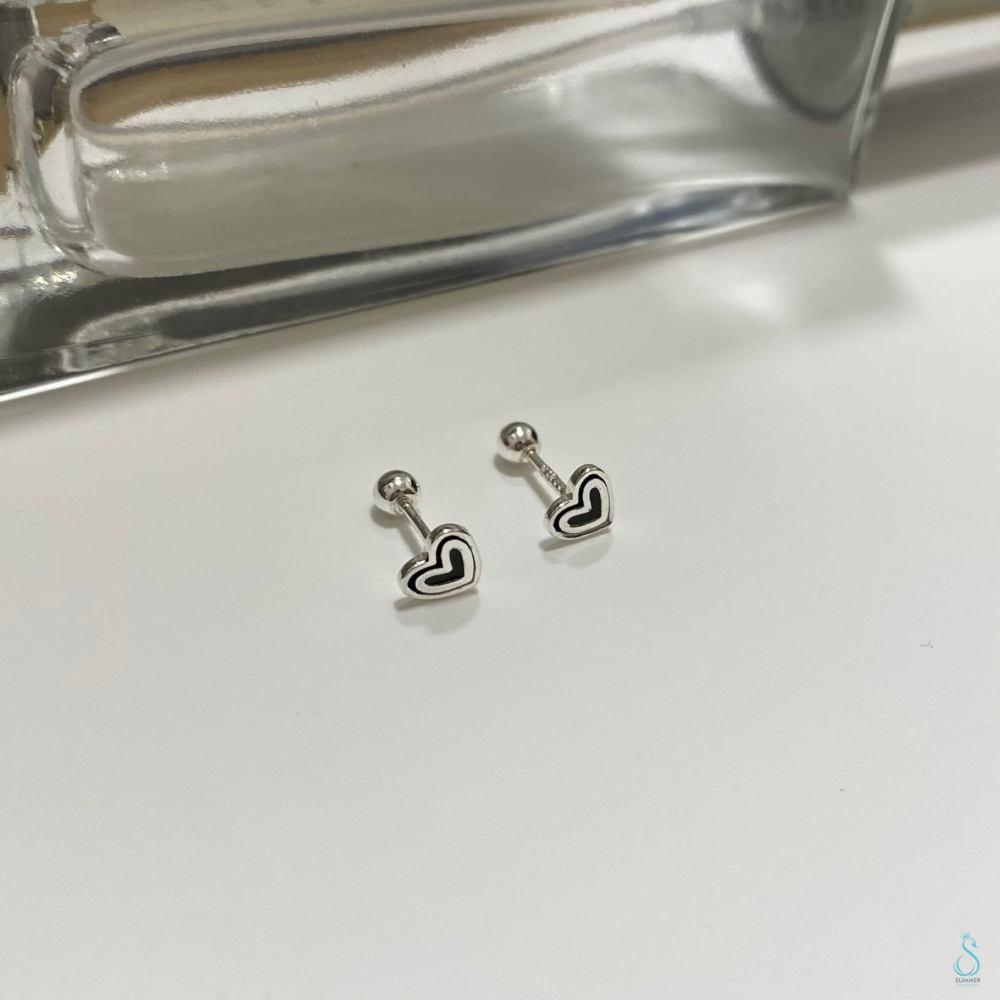 SUMMER 銀飾💫［999足銀］<黑白戀曲>愛心轉珠耳環 養耳不過敏 耳蝸耳環 鎖珠式耳環 純銀耳環 銀飾品-細節圖5