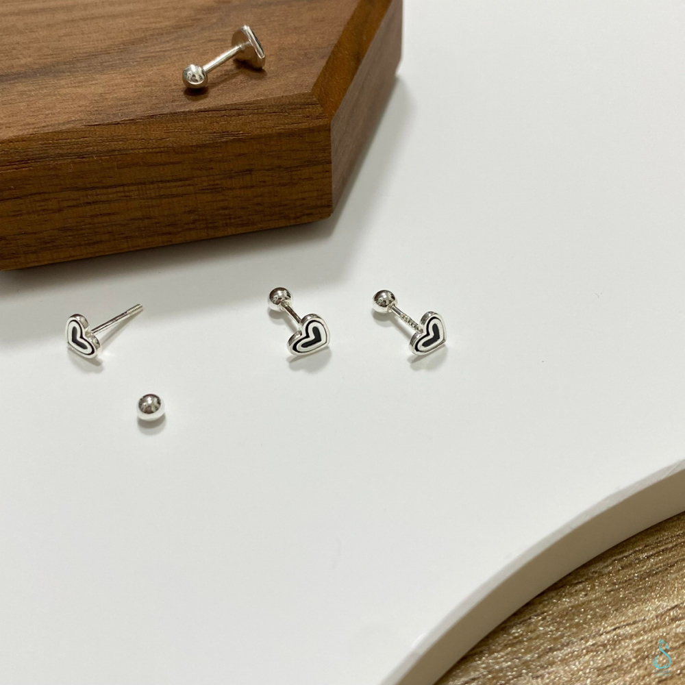 SUMMER 銀飾💫［999足銀］<黑白戀曲>愛心轉珠耳環 養耳不過敏 耳蝸耳環 鎖珠式耳環 純銀耳環 銀飾品-細節圖8