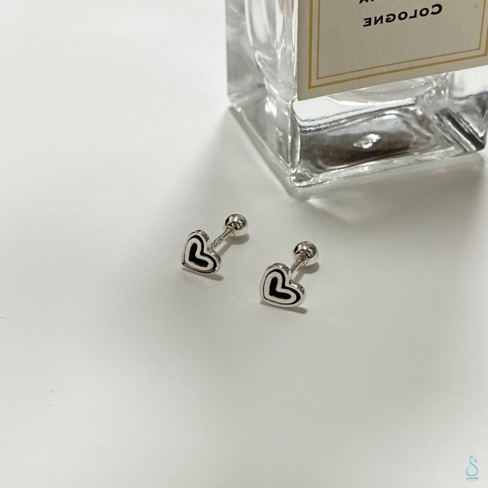 SUMMER 銀飾💫［999足銀］<黑白戀曲>愛心轉珠耳環 養耳不過敏 耳蝸耳環 鎖珠式耳環 純銀耳環 銀飾品-細節圖4