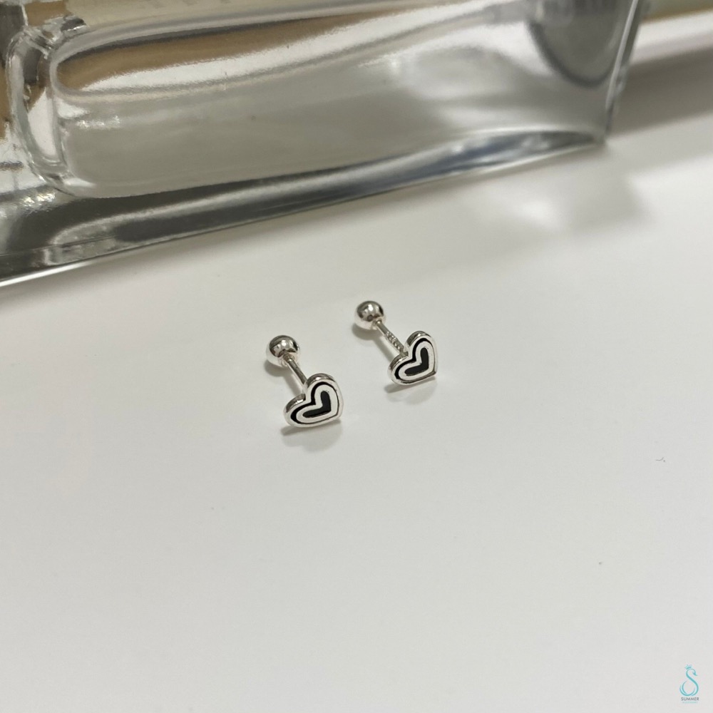 SUMMER 銀飾💫［999足銀］<黑白戀曲>愛心轉珠耳環 養耳不過敏 耳蝸耳環 鎖珠式耳環 純銀耳環 銀飾品-細節圖5