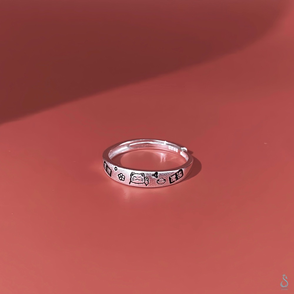 SUMMER 銀飾💫［925純銀］開運招財戒 <面刻印 招財/ 納福> 純銀戒指 招財貓 純銀飾品-細節圖3